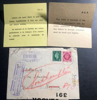 1939 Southampton England Censored Cover To Novara Italy No Service Return T Send 2