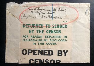 1939 Southampton England Censored Cover To Novara Italy No Service Return T Send 4