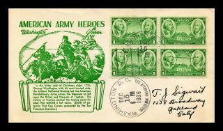 Dr Jim Stamps Us Scott 785 Washington Greene Army Heroes Fdc Cover Block