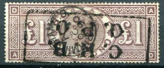 (814) Good Sg185 Qv £1.  00 Brown Lilac.  Cds Birmingham Oc 1 1890