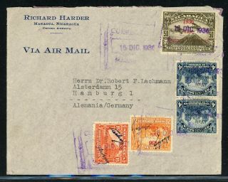 Nicaragua Postal History: Lot 277 1936 Multifranked Air Managua - Hamburg $$$