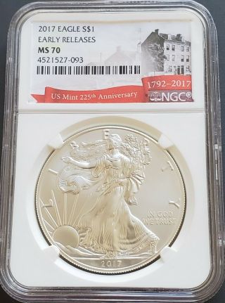 2017 American 1oz Silver Eagle Ngc Ms70 Early Releases Us 225th Anniversary