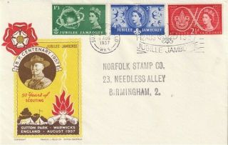 1 August 1957 Scout Jubilee Francis Field First Day Cover Jubilee Slogan Cancel