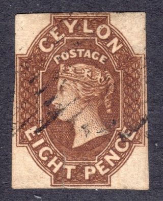 Ceylon 1857 - 59 8d Brown Wmk Star Imperf U,  Tear,  Sg 7 Cat £1500