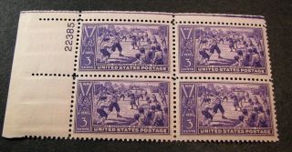Us Plate Blocks Stamp Scott 855 Sandlot Baseball Game 1939 Mnh C481