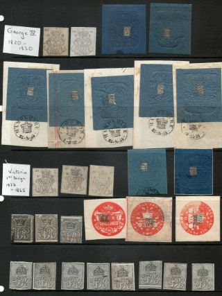 Gb Revenues King George I,  Ii,  Iii,  Iv,  Qv Royal Cypher Stamps Pieces 61 Items