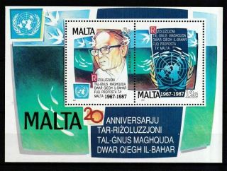Malta 1987 S/s 20th Ann.  Of The United Nations