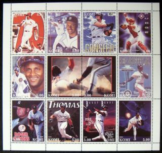 2000 Komi Baseball Stars Stamp Sheet Sports Barry Bonds Canseco Rodriguez