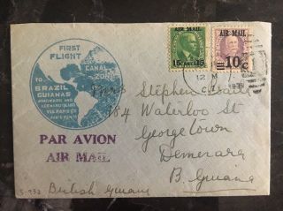 1931 Panama Canal Zone First Flight Cover Ffc To British Guiana