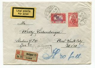 Hungary 1927 Early Airmail - Registered Cover To York,  Usa -