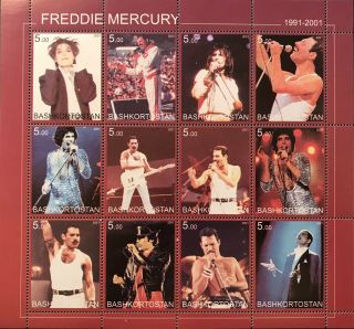 Freddie Mercury Stamp Sheet 2001 Mnh Bashkortostan Queen Stamps Pop Rock N 