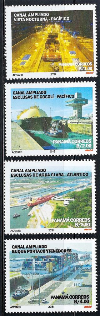 Panama Canal 2018 Complete Series $10.  00 Face Value Mnh Boat Ship Tanker