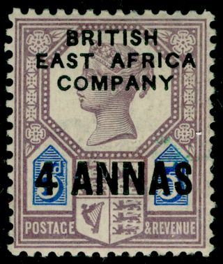 Britih East Africa Sg3,  4a On 5d Dull Puple&blu,  Lh.  Cat £600.  Brandon Cert.