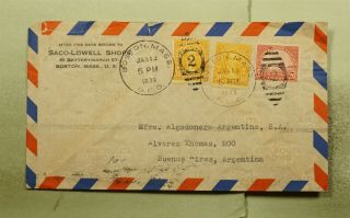 Dr Who 1939 Boston Ma Fancy Cancel 2 Airmail To Argentina E54678