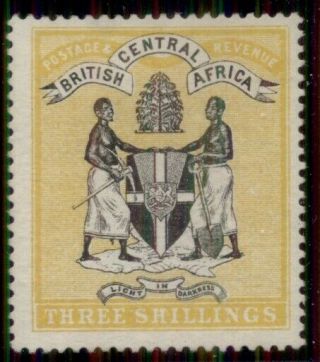 British Central Africa 27,  3sh Yellow & Black,  No Gum,  Vf,  Scott $225.  00