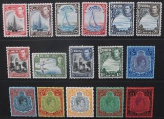 Bermuda 1938 Kgvi Pictorial Definitives.  Set Of 16 To £1.  Hinged Sg110/121.