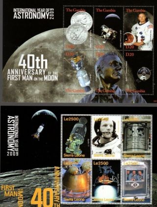 40th Anniversary Of The First Man On The Moon 2 Souvenir Sheets (gambia)