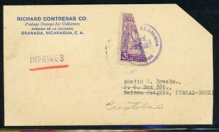Nicaragua Postal History: Lot 270 1938 Bisect 1½c Granada - Cristobal Cz $$$