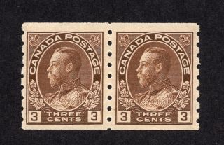 Canada 129 3 Cent Brown King George V Admiral Issue Coil Pair Perf 8 Mnh
