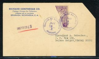 Nicaragua Postal History: Lot 269 1938 Bisect 1½c Granada - Balboa Hts Cz $$$