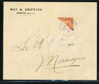 Nicaragua Postal History: Lot 265 1918 Bisect 1c Corinto - Managua $$$