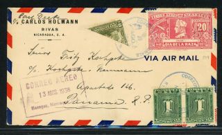 Nicaragua Postal History: Lot 263 1938 Bisect Air Rivas - Panama Via Managua $$