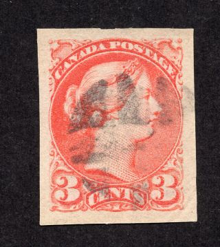 Canada 41b 3 Cent Bright Vermilion Queen Victoria Imperforate Small Queen