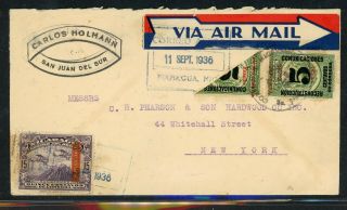 Nicaragua Postal History: Lot 258 1936 Bisect Air San Juan Del Sur - Ny $$$