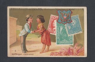 Usa 1890s Stamp Design Paris France Clockmaker Advertising Victoria Trading Card