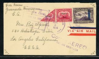 Nicaragua Postal History: Lot 256 1936 Bisect Air Granada - Los Angeles $$$