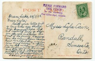 Canada Ont Ontario - Dean Lake To Randall 1908 - Forward To Post Office Dept -