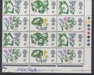 Gb Stamps 1967 Flowers 4d Block Signed By The Artist Designer Personally