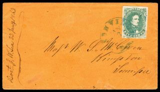 Usa 1861 Confederate States Cover W/stamp Scott 1 Green Cancellation