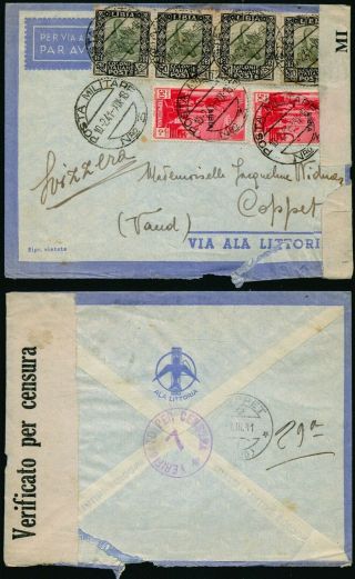 A377 Libya Italy Censored Fieldpost Cover Fpo 3 Coppet Switzerland 1941
