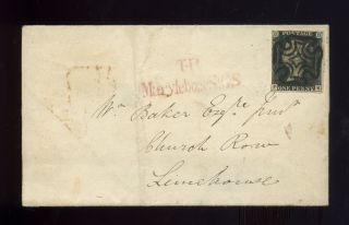 Great Britain 3 Margin Penny Black On 1841 Letter Black Maltese Cross 144439 X