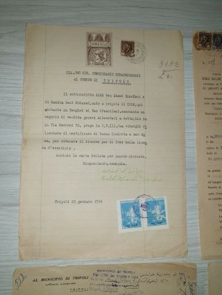 LIBYA,  Lot 5 different Documents with Tripoli Revenue Stamps 2