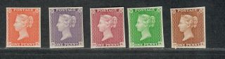 Great Britain Sc 1 M/nh/vf,  Set Of 5 Trial Color Proofs Penny Black Stamp