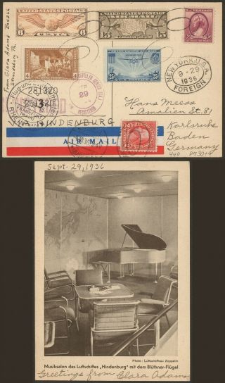 Usa 1936 - Zeppelin Flight Air Mail Postcard To Germany 34830