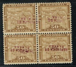 1904 Error Efo Blk 4 Inverted Rep.  Panama 50c Bister Issued In Colon
