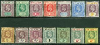 Sg 64 - 77 St Lucia 1904 - 10.  Fresh Set Of 14.  5/ - Values Lightly Mounted.