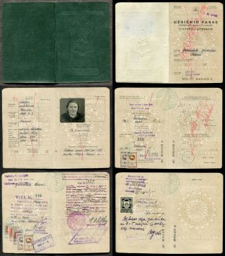 P826 - Lithuania 1930s Passport With Revenue Stamps Incl Latvia Tukums Municipal