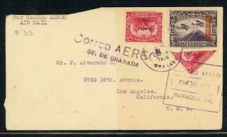 Nicaragua Postal History: Lot 254 1936 Bisect Air 18c Granada - Los Angeles $$$