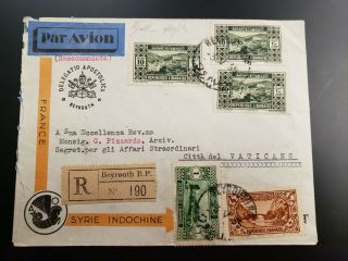 Lebanon 1935 Multi Franked Registered Cover Official Seal On Flap To Vatican