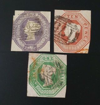 Gb Stamps Queen Victoria Embossed Set Of 3 6d/10d/1s Fine
