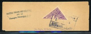 Nicaragua Postal History: Lot 243 1937 Bisect Wrapper Managua - Vancouver $$$