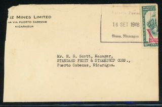Nicaragua Postal History: Lot 241 1946 Bisect 20c Siuna - Puerto Cabezas $$$