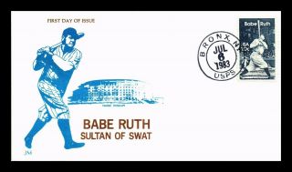Dr Jim Stamps Us Babe Ruth Sultan Of Swat Baseball First Day Cover Bronx