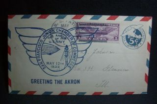 1932 Naval Cover Cds Uss Patoka San Francisco Ca " Greets The Uss Akron " To Ill