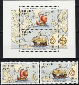 Iceland Set & S/s Europa Cept 500th Ann Discovery Voyages Americas Columbus 1992