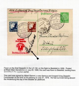 Zeppelin Lz - 130 Flight To Bielefeld 1939 Frankfurt Postal Stationery Autographed